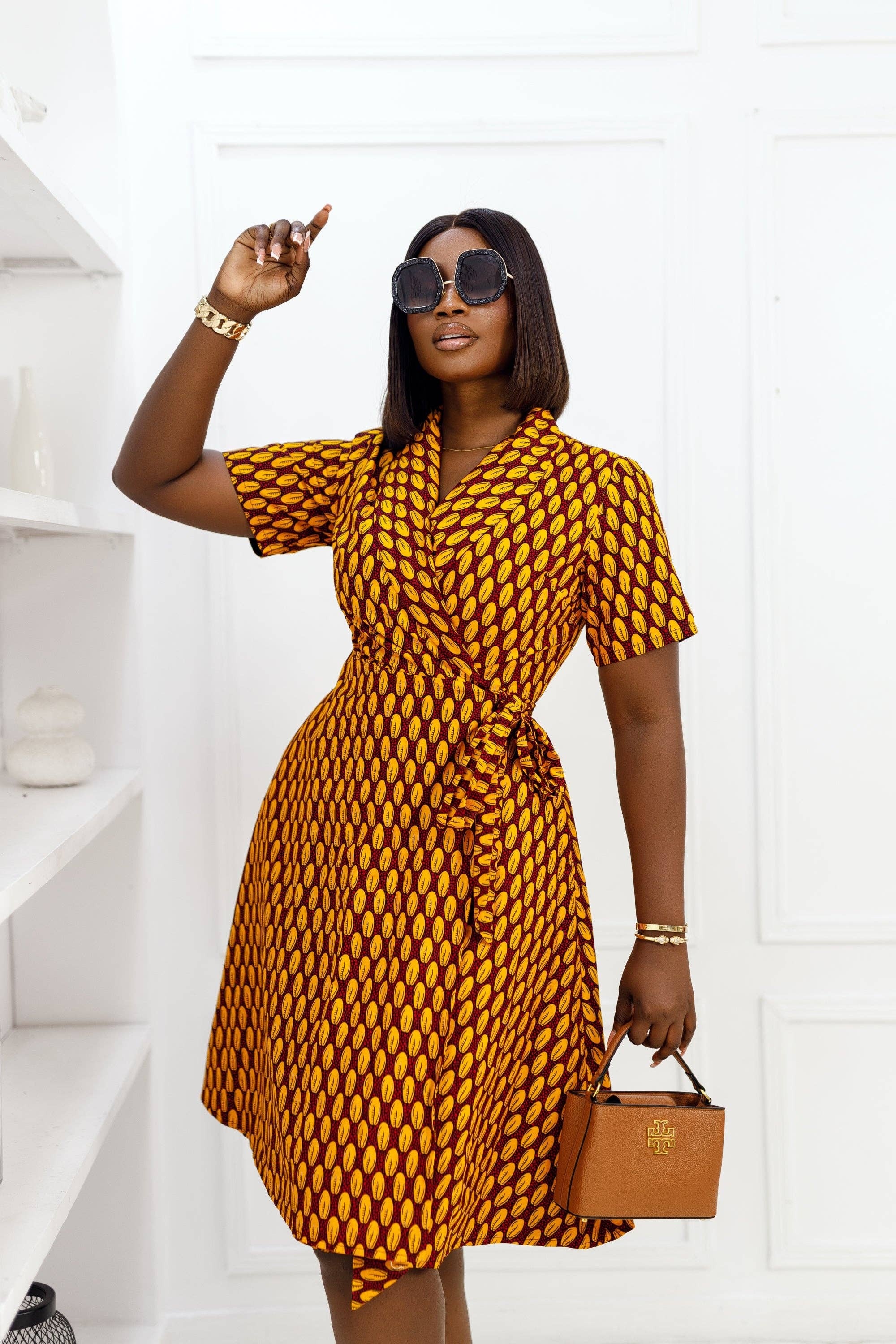 ABI AFRICAN PRINT WRAP DRESS ORANGE